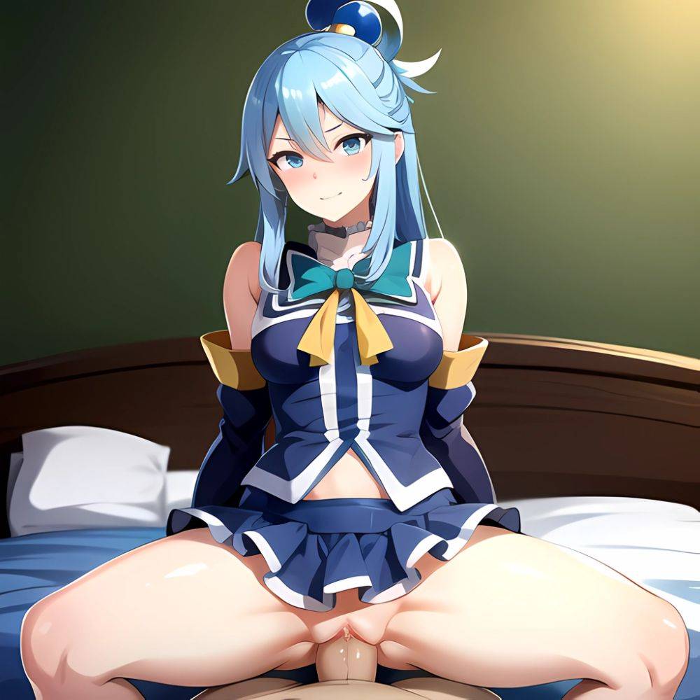 Absurdres Ai Generated Anus Aqua Konosuba Bedroom Blue Eyes Blue Hair Cowgirl Position Highres Looking At Viewer On Bed Penis, 3365948504 - AI Hentai - #main