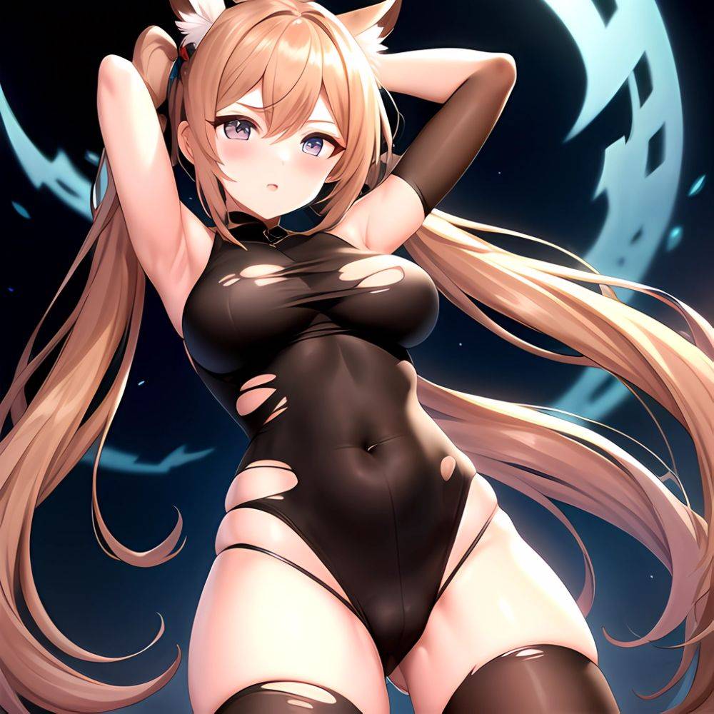 Roana Epic Seven 1girl Areola Slip Arm Garter Armpits Arms Behind Head Black Bodysuit Blush Bodysuit Breasts Brown Hair Covered, 807807975 - AI Hentai - #main