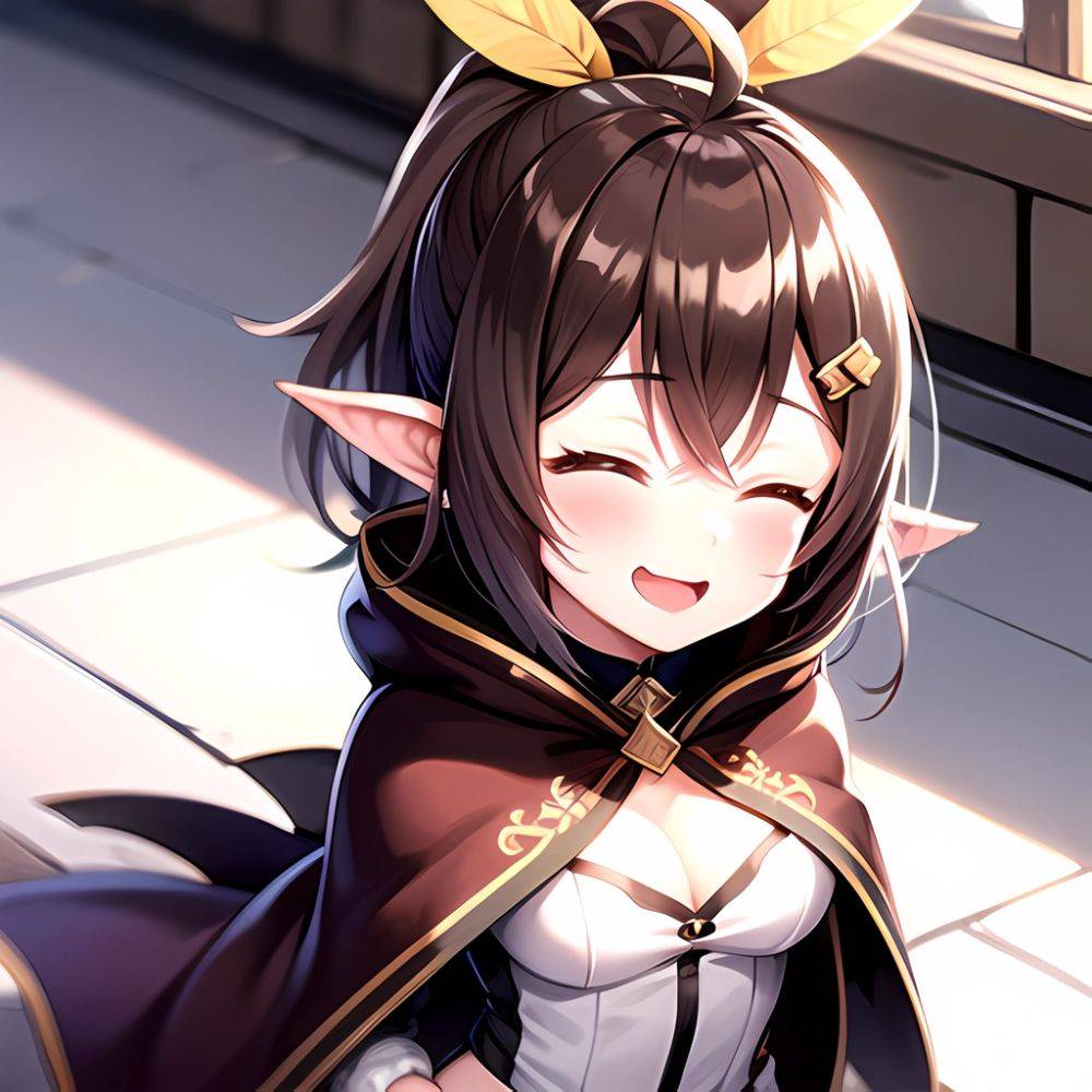 1girl D Ahoge Blush Brown Capelet Brown Cloak Brown Hair Capelet Cleavage Cutout Cloak Closed Eyes Clothing Cutout Crossed Bangs, 362350134 - AI Hentai - #main