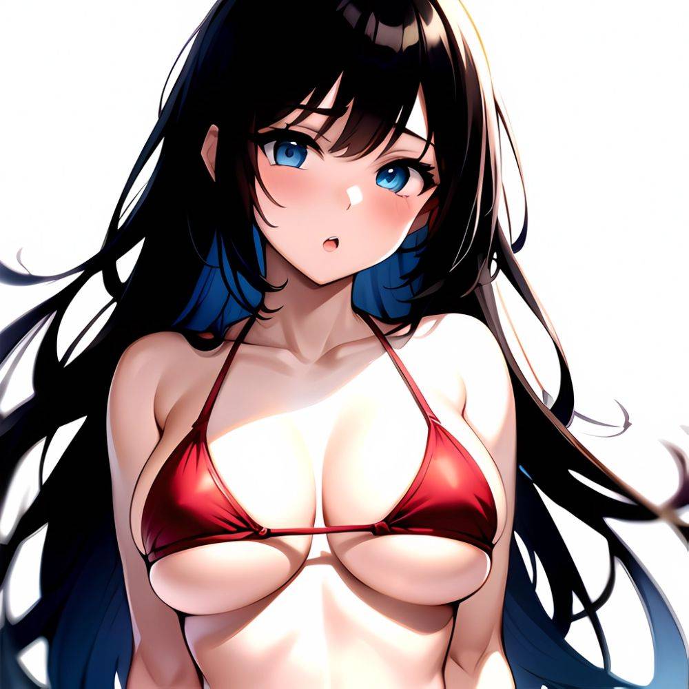 1girl O Absurdres Bikini Red Bikini Black Hair Blue Eyes Breasts Cleavage Collarbone Commentary Request Highres Large Breasts Lo, 1987682149 - AI Hentai - #main