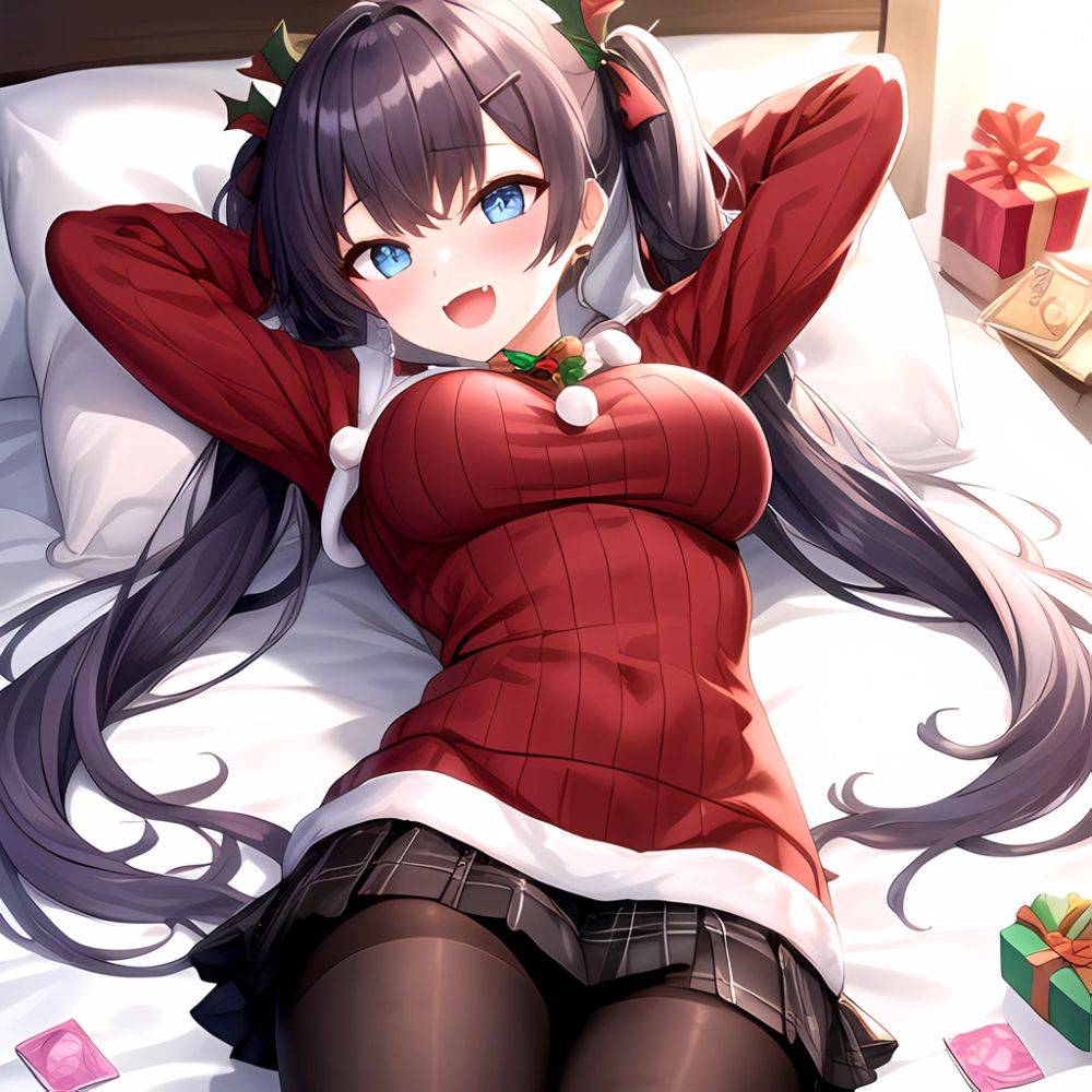 Hanae Blue Archive Hanae Christmas Blue Archive 1girl D Blue Eyes Blush Boots Box Breasts Clothes Lift Come Hither Condom, 2322967037 - AI Hentai - #main