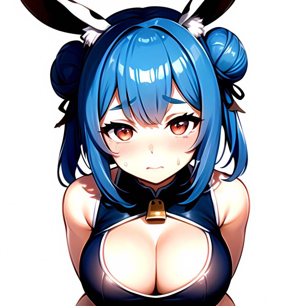 1girl Alternate Breast Size Animal Ear Fluff Animal Ears Animal Print Blue Hair Blush Breasts Cleavage Cutout Clothing Cutout Co, 3583093241 - AI Hentai - #main