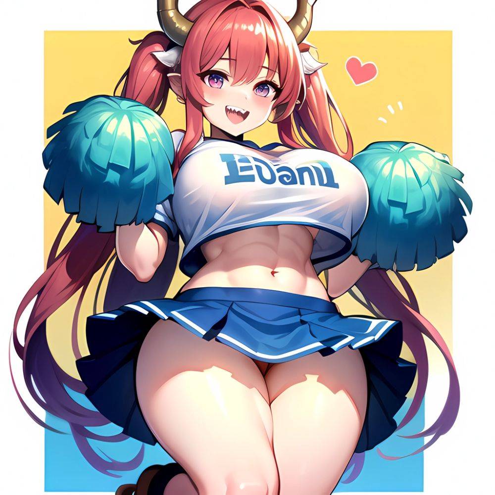 1girl Absurdres Blue Skirt Bluefrok Breasts Cheerleader Dragon Girl Dragon Horns Highres Holding Holding Pom Poms Horns Huge Bre, 1439505506 - AI Hentai - #main