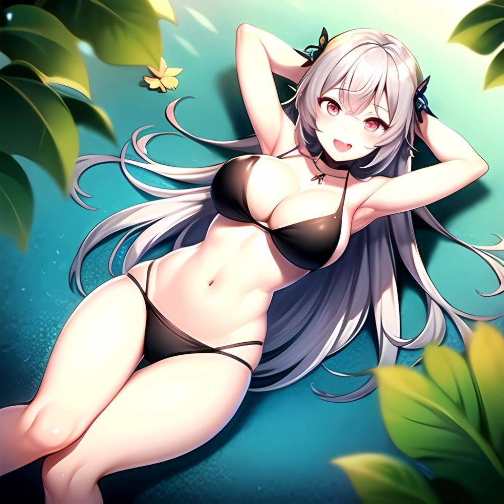 1girl D Bare Arms Bare Shoulders Bikini Black Bikini Breasts Bug Butterfly Butterfly Hair Ornament Choker Cleavage Feet Out Of, 4223010804 - AI Hentai - #main