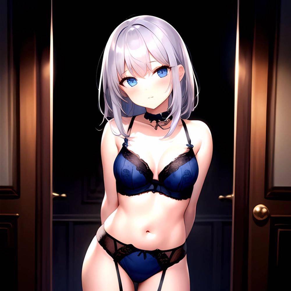 1girl Solo Gothic Emo Lingerie Arms Behind Back Facing The Viewer Blue Eyes, 3351182522 - AI Hentai - #main