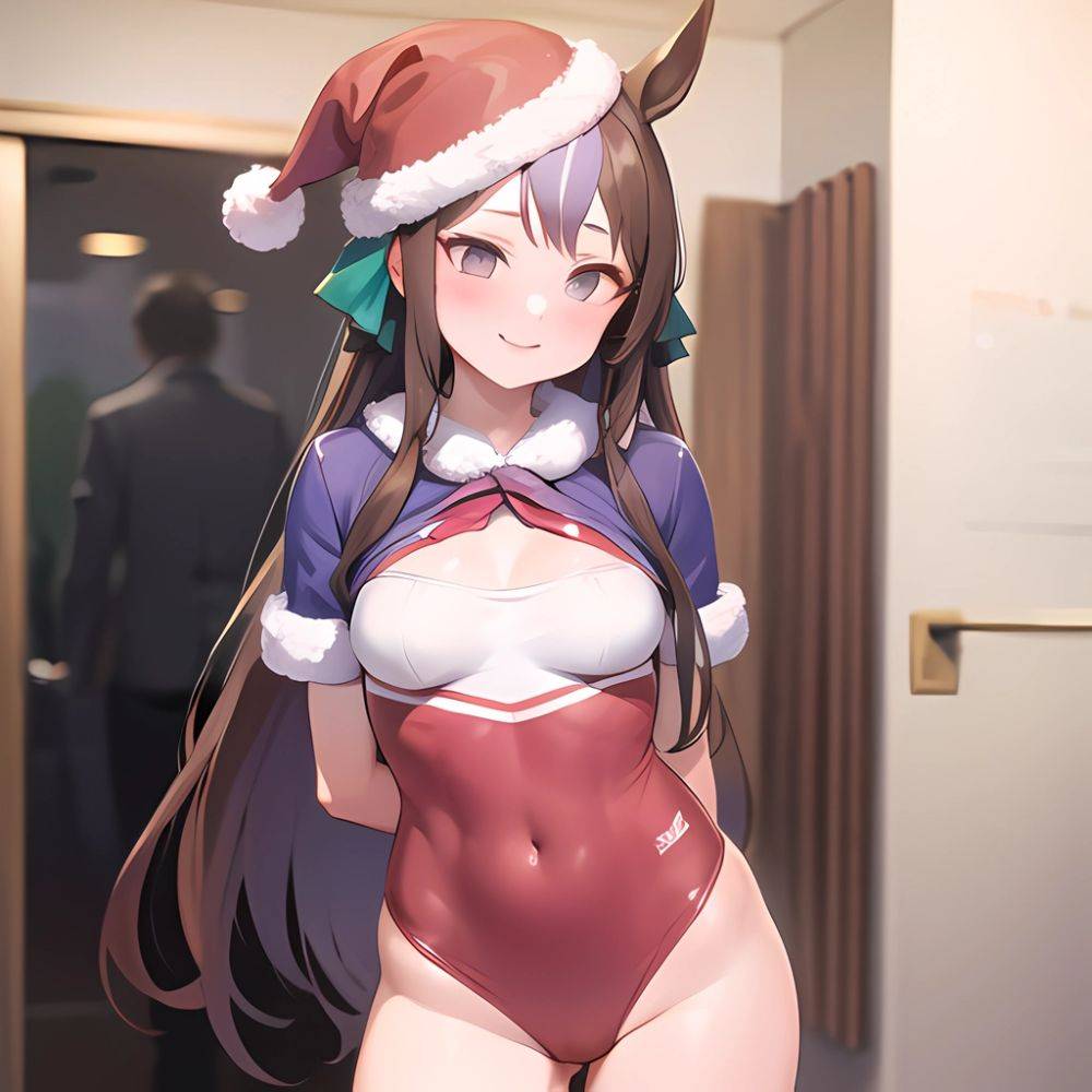 Mejiro Dober Umamusume 1girl Bell Blush Bow Christmas Ears Through Headwear Fur Trimmed Headwear Fur Trim Hat Hat Bow Horse, 3709134399 - AI Hentai - #main