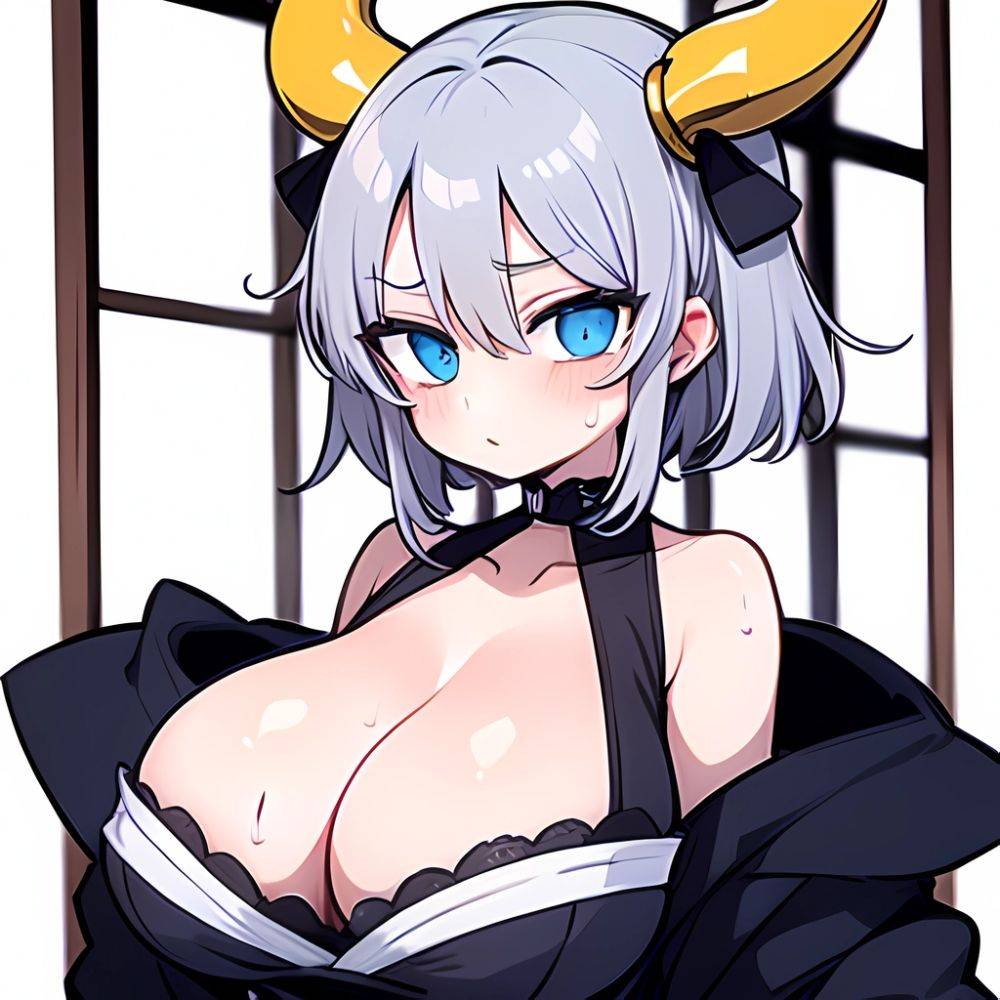 Yumi Senran Kagura 1girl Bare Shoulders Blue Eyes Breasts Cleavage Grey Hair Huge Breasts Japanese Clothes Kimono Looking At Vie, 3279619117 - AI Hentai - #main