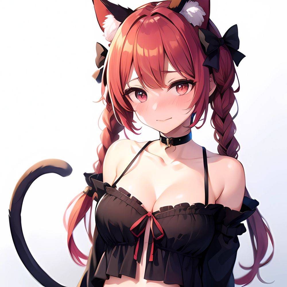 1girl Alternate Costume Animal Ear Fluff Animal Ears Arms Behind Back Bare Shoulders Black Bow Black Ribbon Blush Bow Braid, 2266608993 - AI Hentai - #main