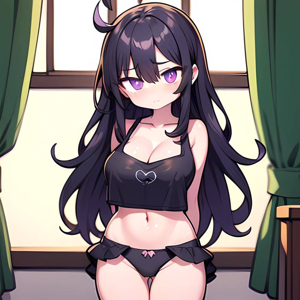 Fern Sousou No Frieren 1girl Apron Black Apron Black Panties Blunt Bangs Breasts Cleavage Collarbone Covered Navel Covered Nippl, 173308869 - AI Hentai - #main