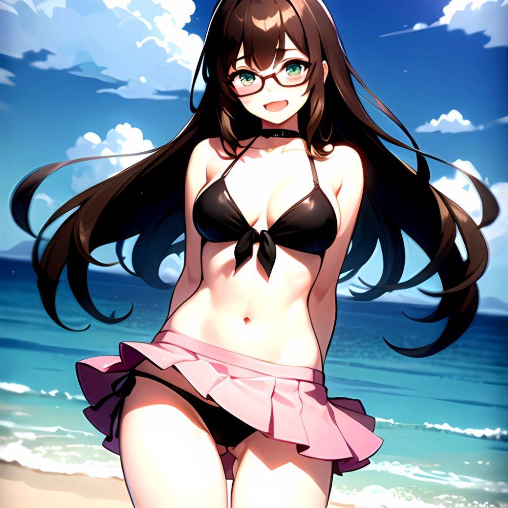 1girl D Bikini Bikini Bottom Aside Bikini Skirt Black Choker Blush Breasts Brown Hair Choker Cleavage Clothing Aside Front Tie, 4110095392 - AI Hentai - #main