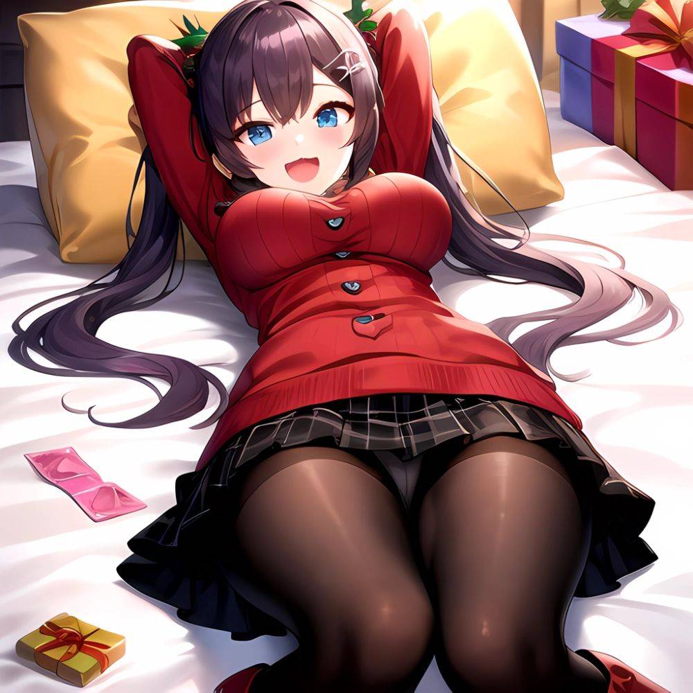 Hanae Blue Archive Hanae Christmas Blue Archive 1girl D Blue Eyes Blush Boots Box Breasts Clothes Lift Come Hither Condom, 3806795620 - AI Hentai - #main