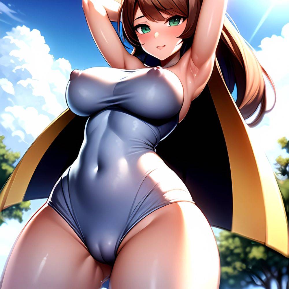 1girl Armpits Back Bare Legs Bikini Blush Breasts Covered Navel Cowboy Shot Creatures Company Female Focus Game Freak Green Eyes, 1842586047 - AI Hentai - #main