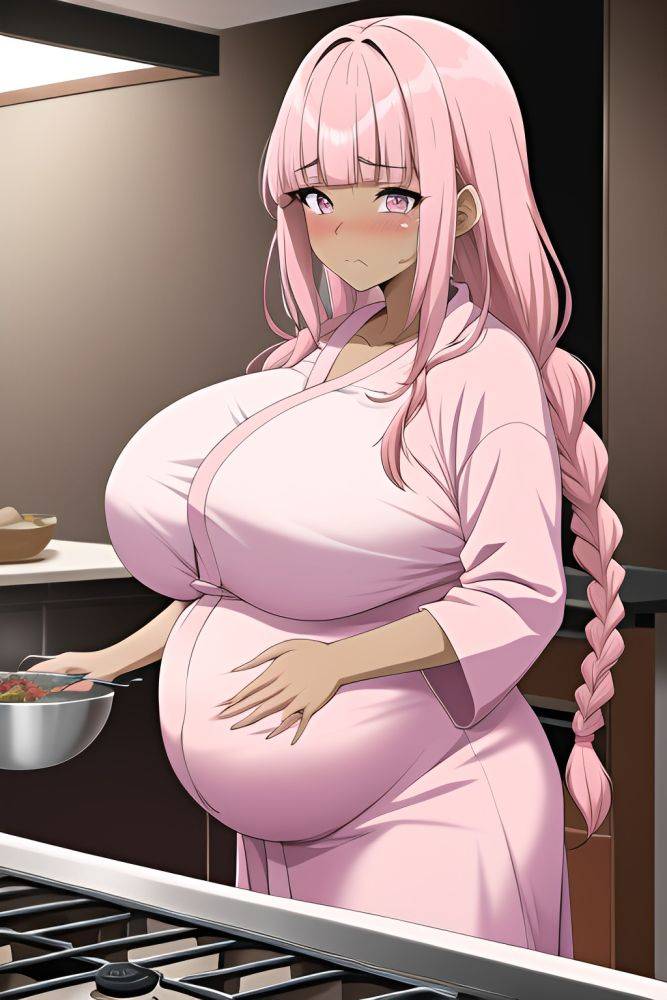 Anime Pregnant Huge Boobs 70s Age Sad Face Pink Hair Braided Hair Style Dark Skin Soft Anime Restaurant Front View Cooking Bathrobe 3662923774433850373 - AI Hentai - #main