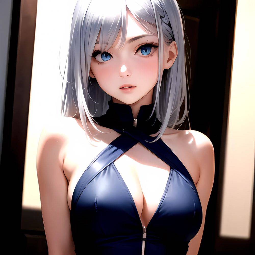 1girl Sexy Blue Eyes Silver Hair Arms Behind Back Facing The Camera Looking At The Camera, 3252128320 - AI Hentai - #main