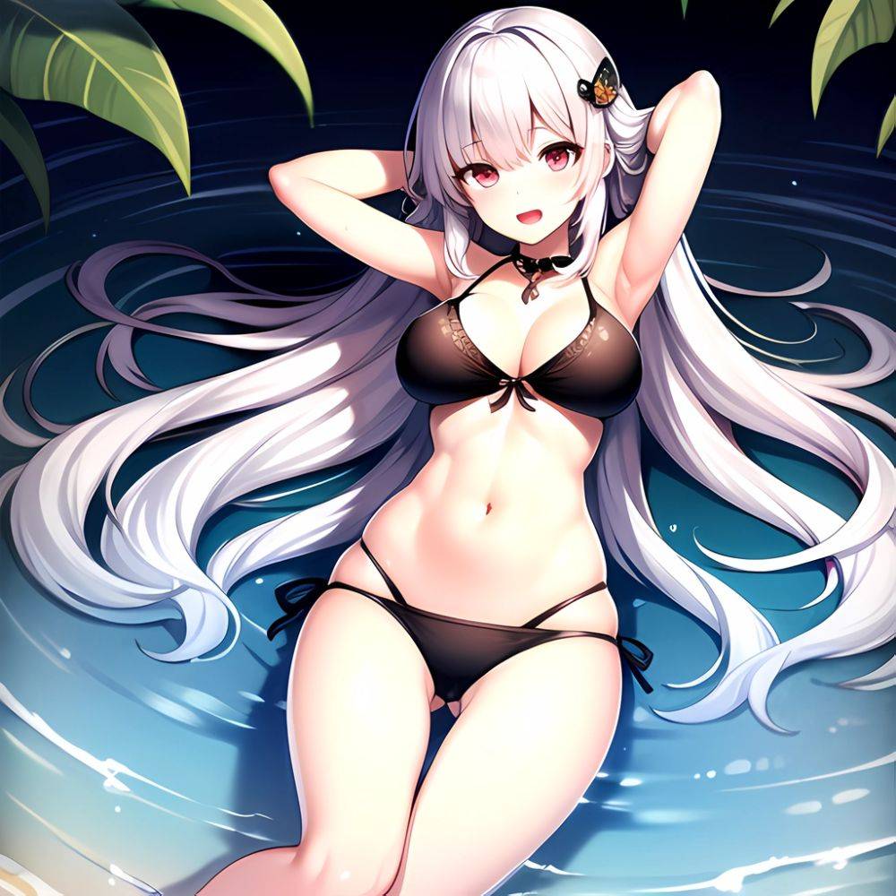 1girl D Bare Arms Bare Shoulders Bikini Black Bikini Breasts Bug Butterfly Butterfly Hair Ornament Choker Cleavage Feet Out Of, 1992644320 - AI Hentai - #main