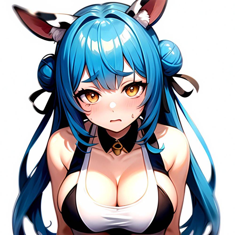1girl Alternate Breast Size Animal Ear Fluff Animal Ears Animal Print Blue Hair Blush Breasts Cleavage Cutout Clothing Cutout Co, 3608359982 - AI Hentai - #main