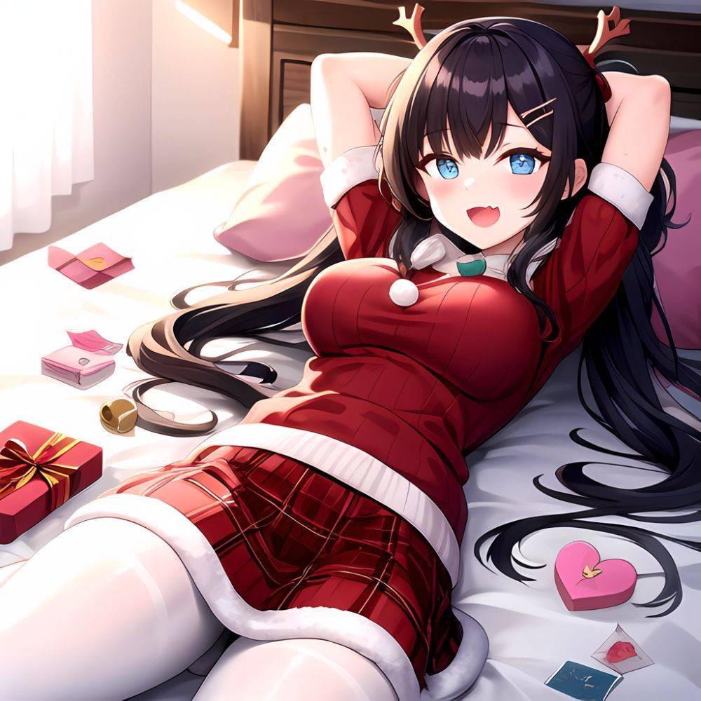 Hanae Blue Archive Hanae Christmas Blue Archive 1girl D Blue Eyes Blush Boots Box Breasts Clothes Lift Come Hither Condom, 2558061331 - AI Hentai - #main