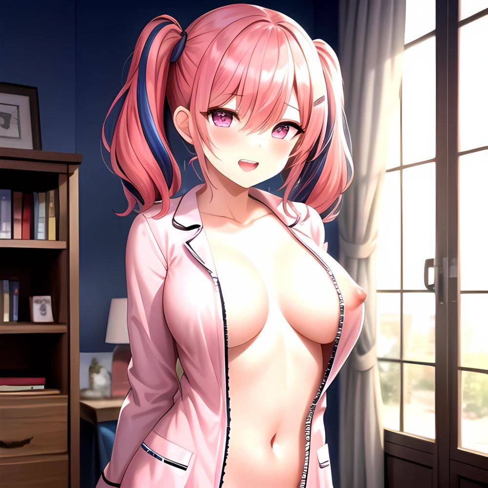 Han Juri 1girl Blush Breasts Breasts Apart Collarbone Hair Over One Eye Large Breasts Long Sleeves Multicolored Hair Navel Nippl, 906951897 - AI Hentai - #main