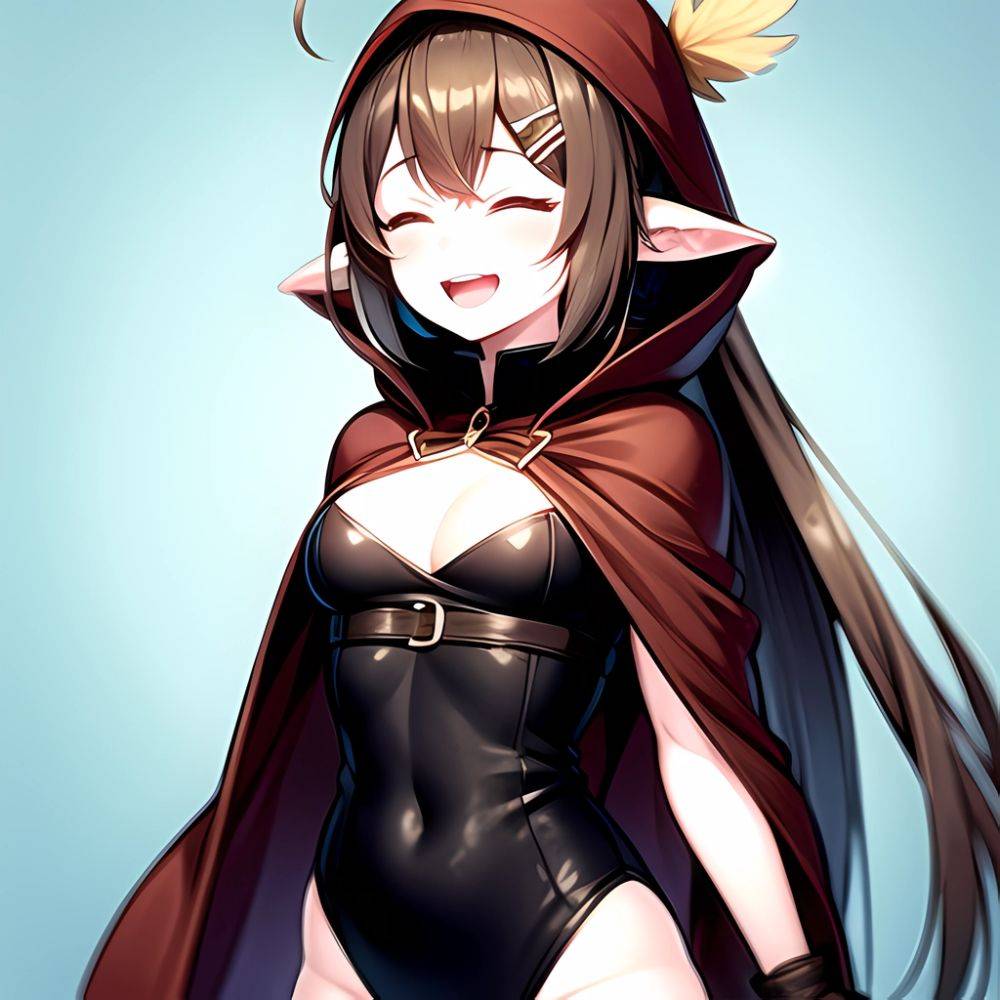 1girl D Ahoge Blush Brown Capelet Brown Cloak Brown Hair Capelet Cleavage Cutout Cloak Closed Eyes Clothing Cutout Crossed Bangs, 2629988932 - AI Hentai - #main