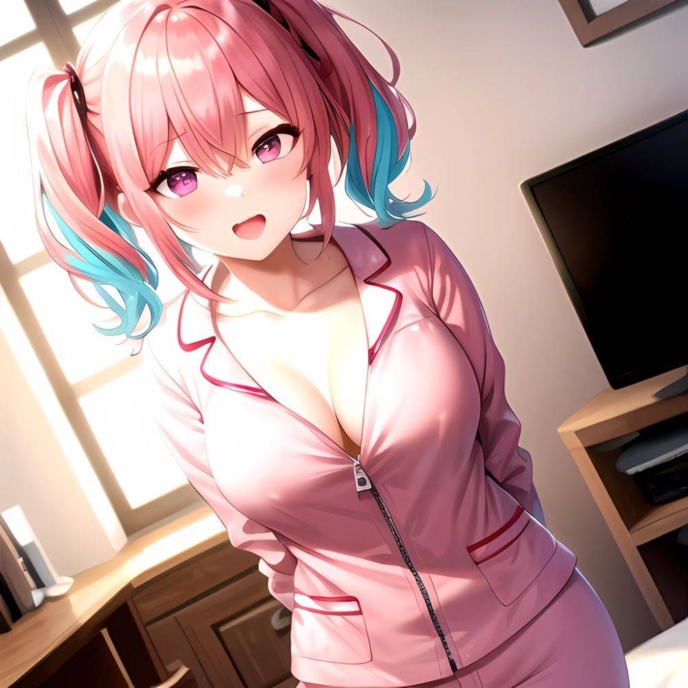 Han Juri 1girl Blush Breasts Breasts Apart Collarbone Hair Over One Eye Large Breasts Long Sleeves Multicolored Hair Navel Nippl, 3093165064 - AI Hentai - #main