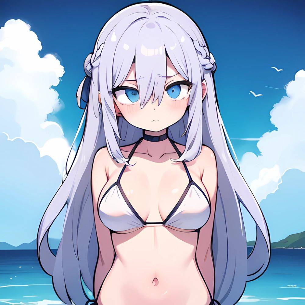 Lexington Warship Girls R 1girl Bikini Blue Eyes Blue Sky Braid Breasts Cloud Collarbone Day French Braid Grey Hair Hair, 957382774 - AI Hentai - #main