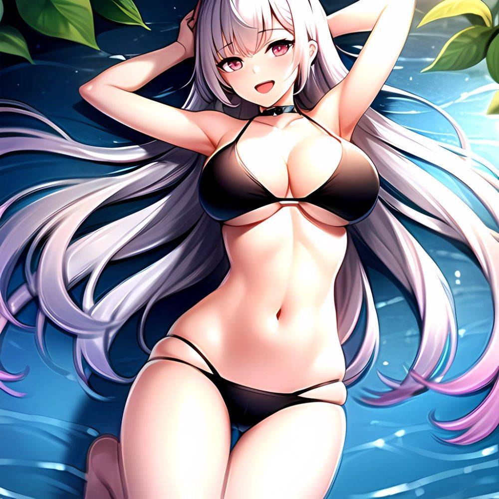 1girl D Bare Arms Bare Shoulders Bikini Black Bikini Breasts Bug Butterfly Butterfly Hair Ornament Choker Cleavage Feet Out Of, 3447706437 - AI Hentai - #main