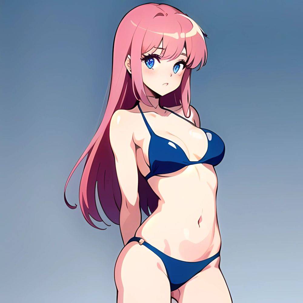 1990s Style 1girl Arms Behind Back 1 4 Bikini Blue Bikini Blue Eyes Cowboy Shot Kokura Masashi Long Hair Looking, 3730093760 - AI Hentai - #main