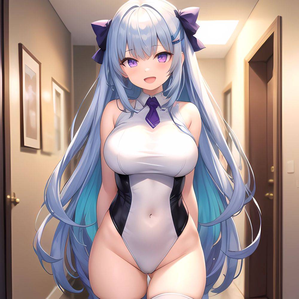 1girl Absurdres Bare Shoulders Batta 16 Sei Between Breasts Blue Hair Blunt Bangs Breasts Covered Navel Gem Gradient Hair Hair, 964620037 - AI Hentai - #main