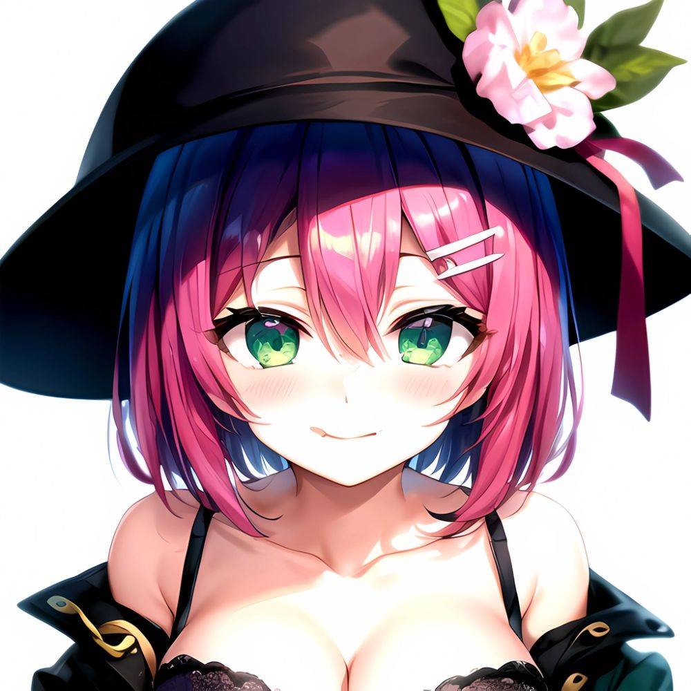 1girl Blush Bob Cut Bra Breasts Cleavage Close Up Closed Mouth Collarbone Commentary Eyelashes Eyes Visible Through Hair Floral, 315900440 - AI Hentai - #main