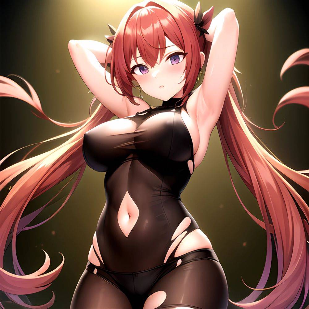 Roana Epic Seven 1girl Areola Slip Arm Garter Armpits Arms Behind Head Black Bodysuit Blush Bodysuit Breasts Brown Hair Covered, 2631898810 - AI Hentai - #main