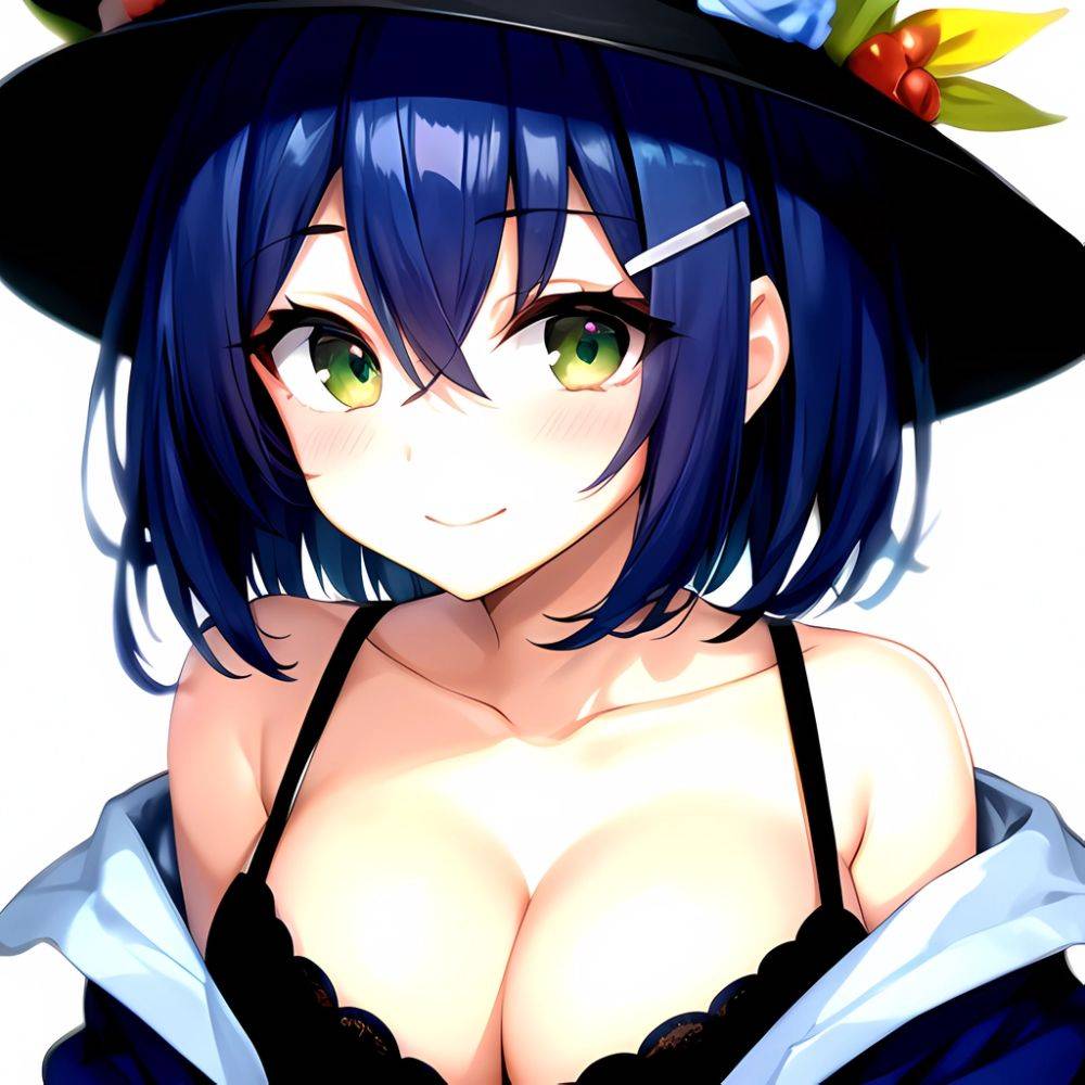 1girl Blush Bob Cut Bra Breasts Cleavage Close Up Closed Mouth Collarbone Commentary Eyelashes Eyes Visible Through Hair Floral, 974558512 - AI Hentai - #main