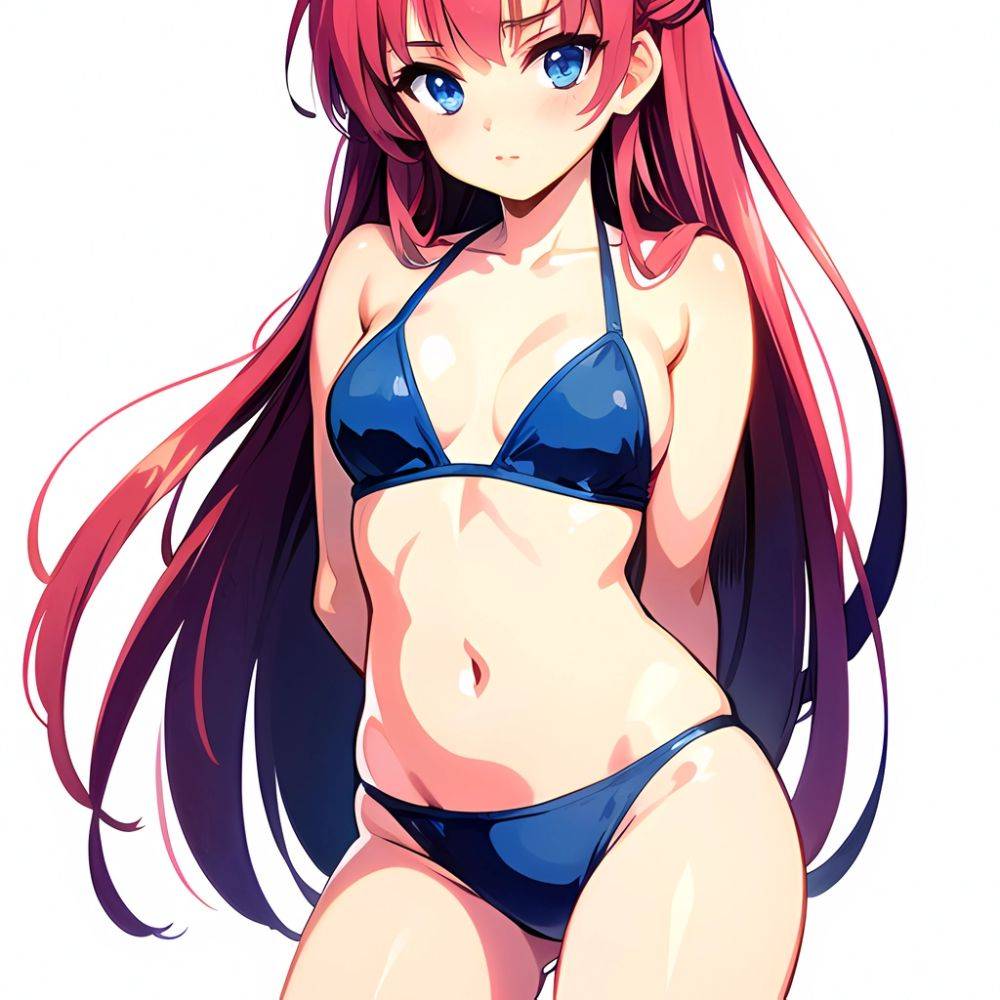1990s Style 1girl Arms Behind Back 1 4 Bikini Blue Bikini Blue Eyes Cowboy Shot Kokura Masashi Long Hair Looking, 1287923649 - AI Hentai - #main