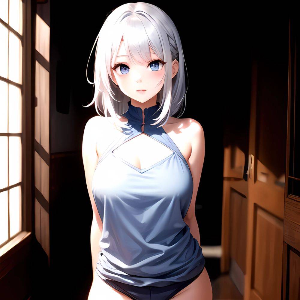 1girl Sexy Blue Eyes Silver Hair Arms Behind Back Facing The Camera Looking At The Camera, 2440368917 - AI Hentai - #main