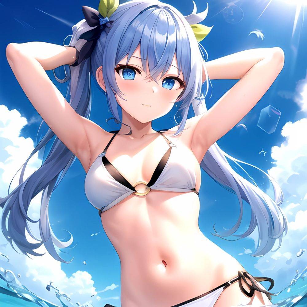 1girl Absurdres Arms Behind Head Bikini Blue Eyes Blue Hair Breasts Closed Mouth Hair Between Eyes Highres Hololive Hoshimachi S, 3072066876 - AI Hentai - #main