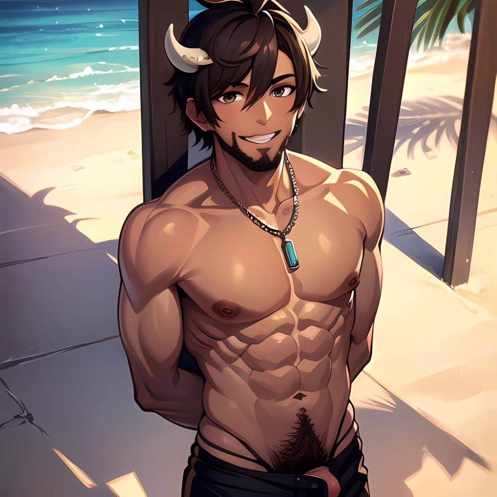 Naked Penis Abs Atlas Vos Bara Beach Bracelet Brown Eyes Brown Hair Bulge Collarbone Commission Cow Horns Dark Skinned Male, 1730615063 - AI Hentai - #main