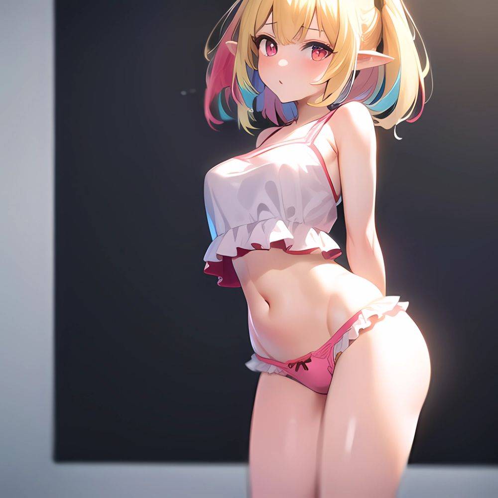 1girl Blonde Hair Frilled Panties Frills Highres Hip Bones Looking At Viewer Makaino Ririmu Multicolored Hair Navel Nijisanji No, 3263481275 - AI Hentai - #main