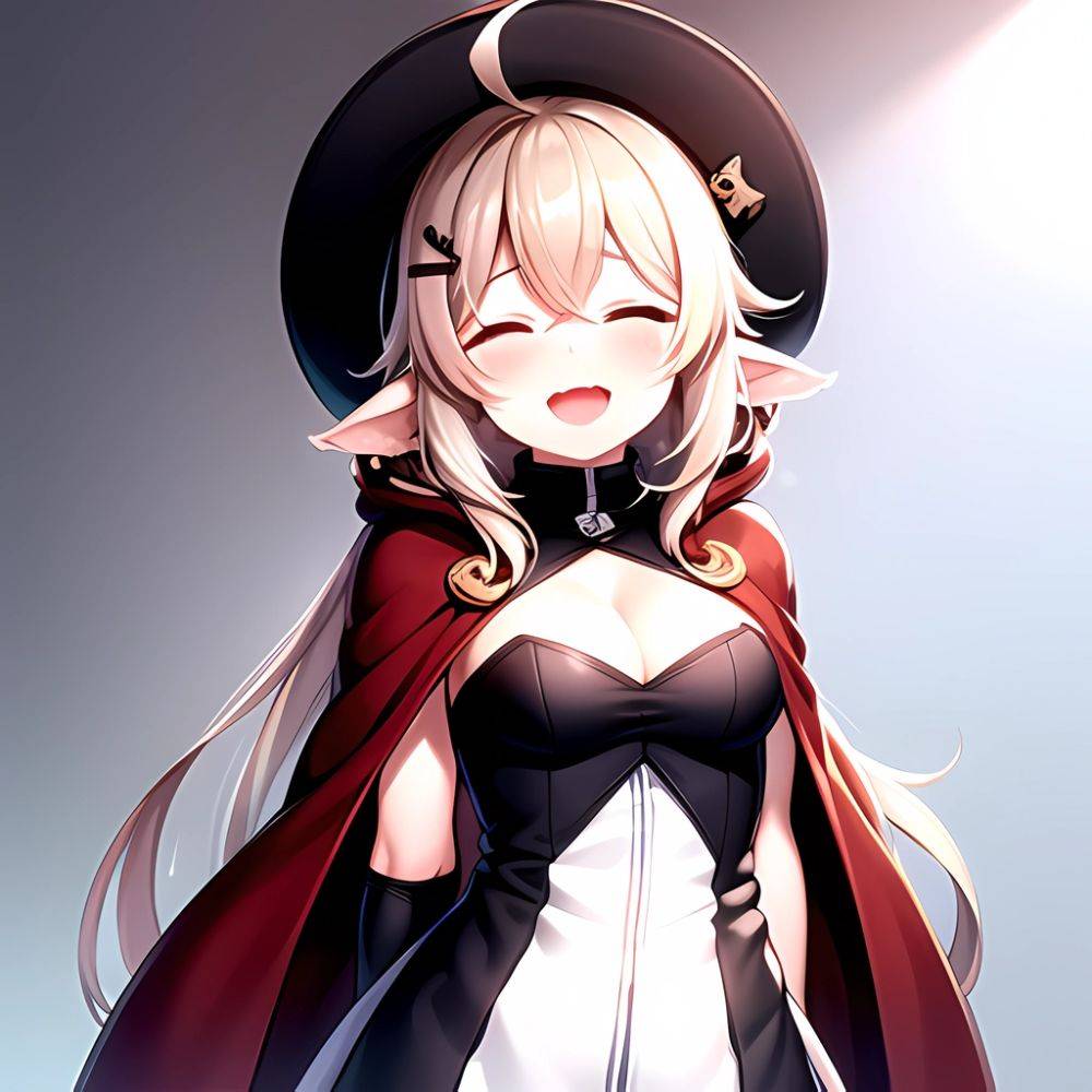 1girl D Ahoge Blush Brown Capelet Brown Cloak Brown Hair Capelet Cleavage Cutout Cloak Closed Eyes Clothing Cutout Crossed Bangs, 1632390538 - AI Hentai - #main