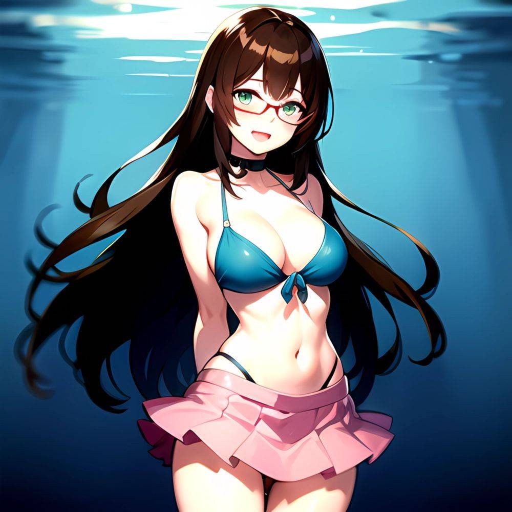 1girl D Bikini Bikini Bottom Aside Bikini Skirt Black Choker Blush Breasts Brown Hair Choker Cleavage Clothing Aside Front Tie, 3763764602 - AI Hentai - #main