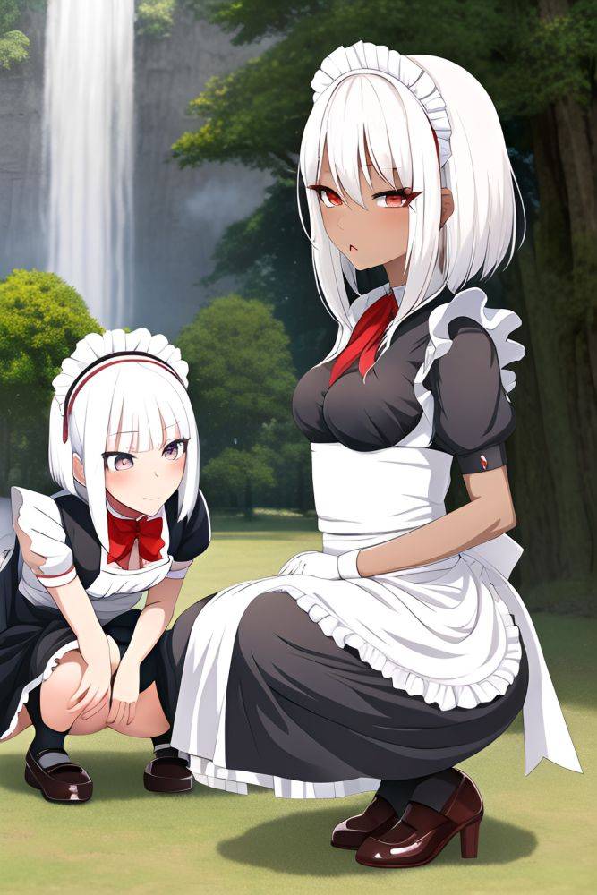 Anime Skinny Small Tits 30s Age Ahegao Face White Hair Bangs Hair Style Dark Skin Warm Anime Lake Front View Squatting Maid 3663484268024941259 - AI Hentai - #main