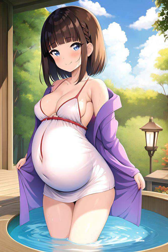 Anime Pregnant Small Tits 60s Age Happy Face Brunette Pixie Hair Style Light Skin Illustration Yacht Back View Bathing Bathrobe 3663530655468908865 - AI Hentai - #main