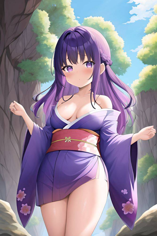 Anime Chubby Small Tits 20s Age Shocked Face Purple Hair Bangs Hair Style Dark Skin Watercolor Cave Close Up View T Pose Kimono 3663789642903516284 - AI Hentai - #main