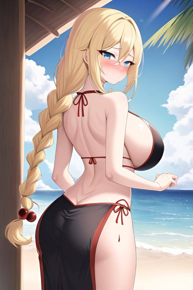 Anime Skinny Huge Boobs 30s Age Sad Face Blonde Braided Hair Style Light Skin Warm Anime Beach Back View Bathing Geisha 3663089989670453836 - AI Hentai - #main