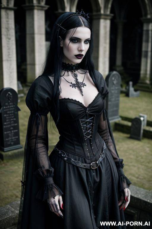 group of goth women at a medieval funeral in heavy rain - #main