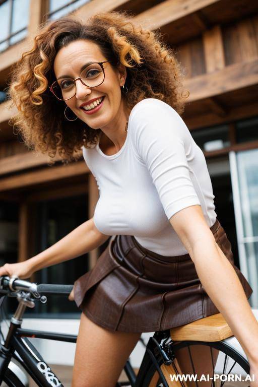 milf, european, short skirt , tight shirt, hayr brown, curly , high hells, lookin back ,wood, bike, glasses - #main