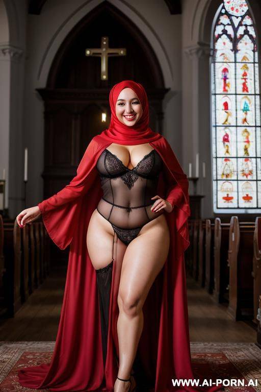 curvy russian red hijab exhibition in church - #main