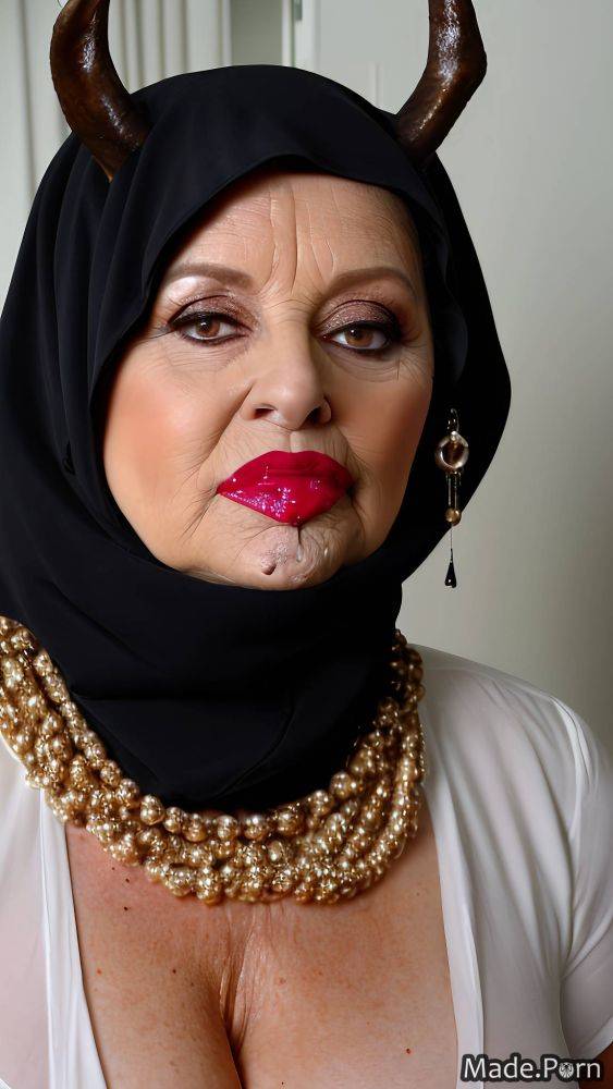 Hijab caucasian short hair earrings necklace smile devil AI porn - #main