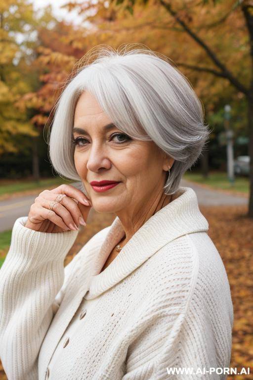 autumn weather outside middle-aged lady white hair - #main