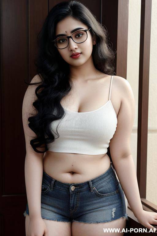 cute, pale skin, beautiful, indian woman, shorts, round glasses, chubby - #main