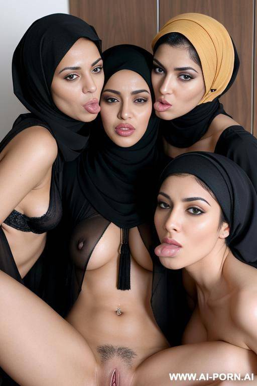 two hot bisexual mu iranian womans are having lesbian sex with a blonde nordic woman, sucking nipples, eating pussy, licking anus, the mu womans are wearing hijab, - #main