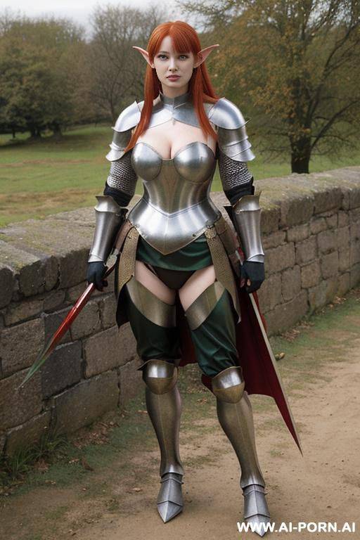 elf ears, red hair, dark armor - #main